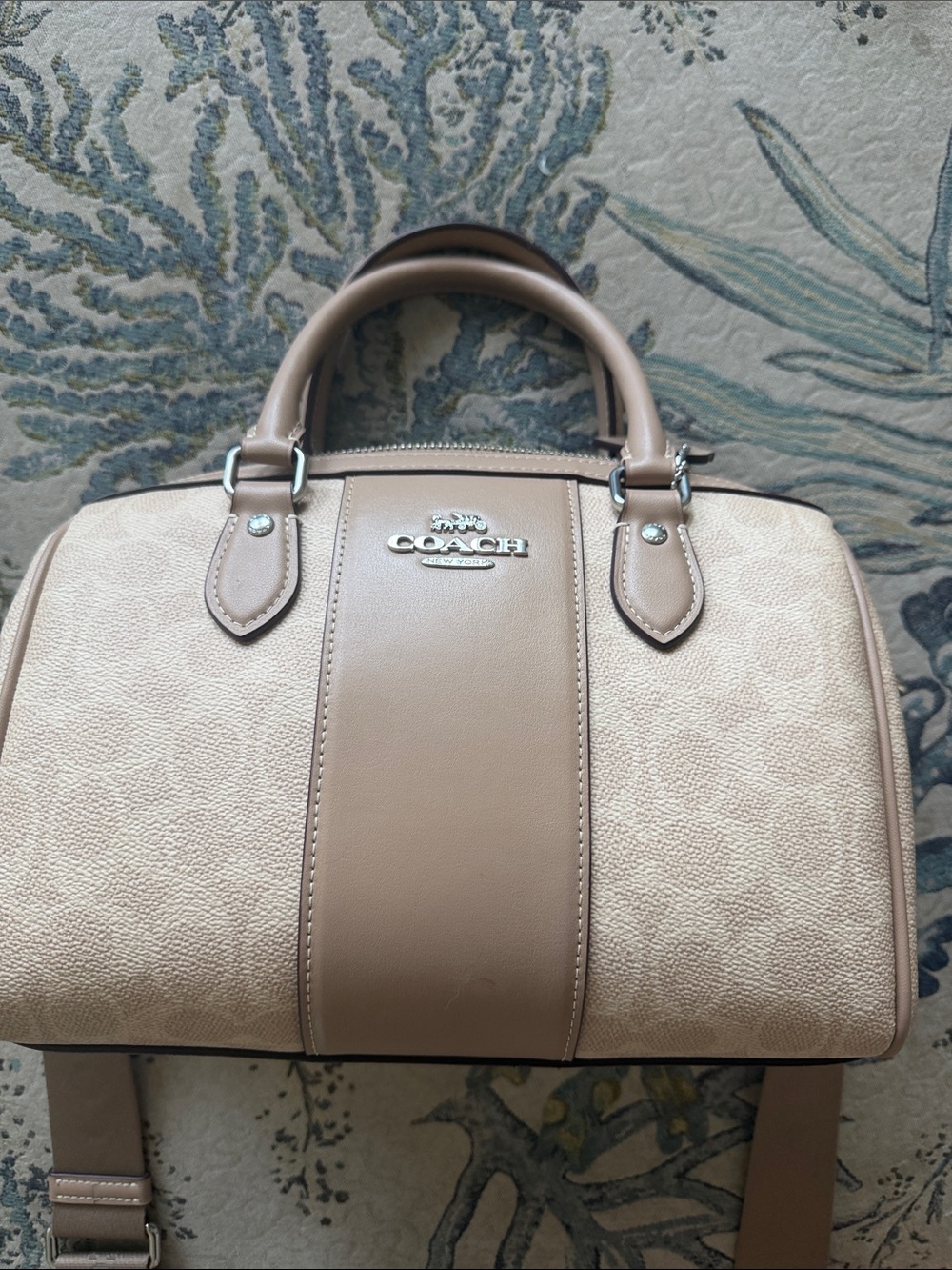 Coach Taupe and Cream Leather Satchel Handbag